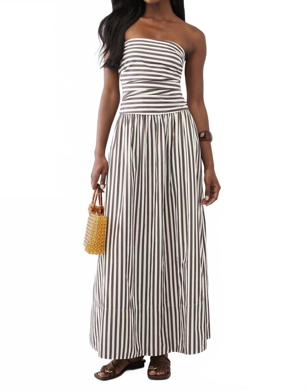 NEW FAITHFULL THE BRAND vera maxi dress in norway stripe espesso